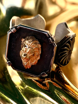 Lion Head Silver and 14k Rose Gold Handcrafted Cuff Ring