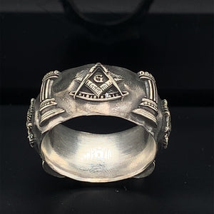 Mens Masonic Ring, Unique Masonic Anniversary Ring, Sterling Silver Custom Made Freemason's Ring