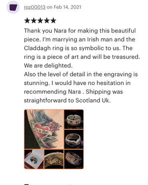 Unique Sterling Silver and 14k Rose Gold Irish Traditional Claddagh Wedding  Ring