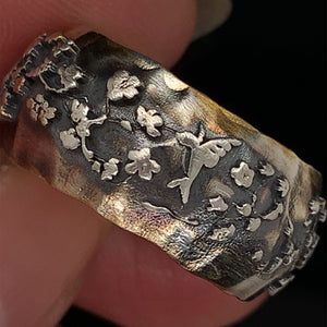 Hummingbirds Ring, Silver Wedding Band, Nature Lover Ring. Anniversary Ring, Handmade Silver Ring. Unique Wedding Ring