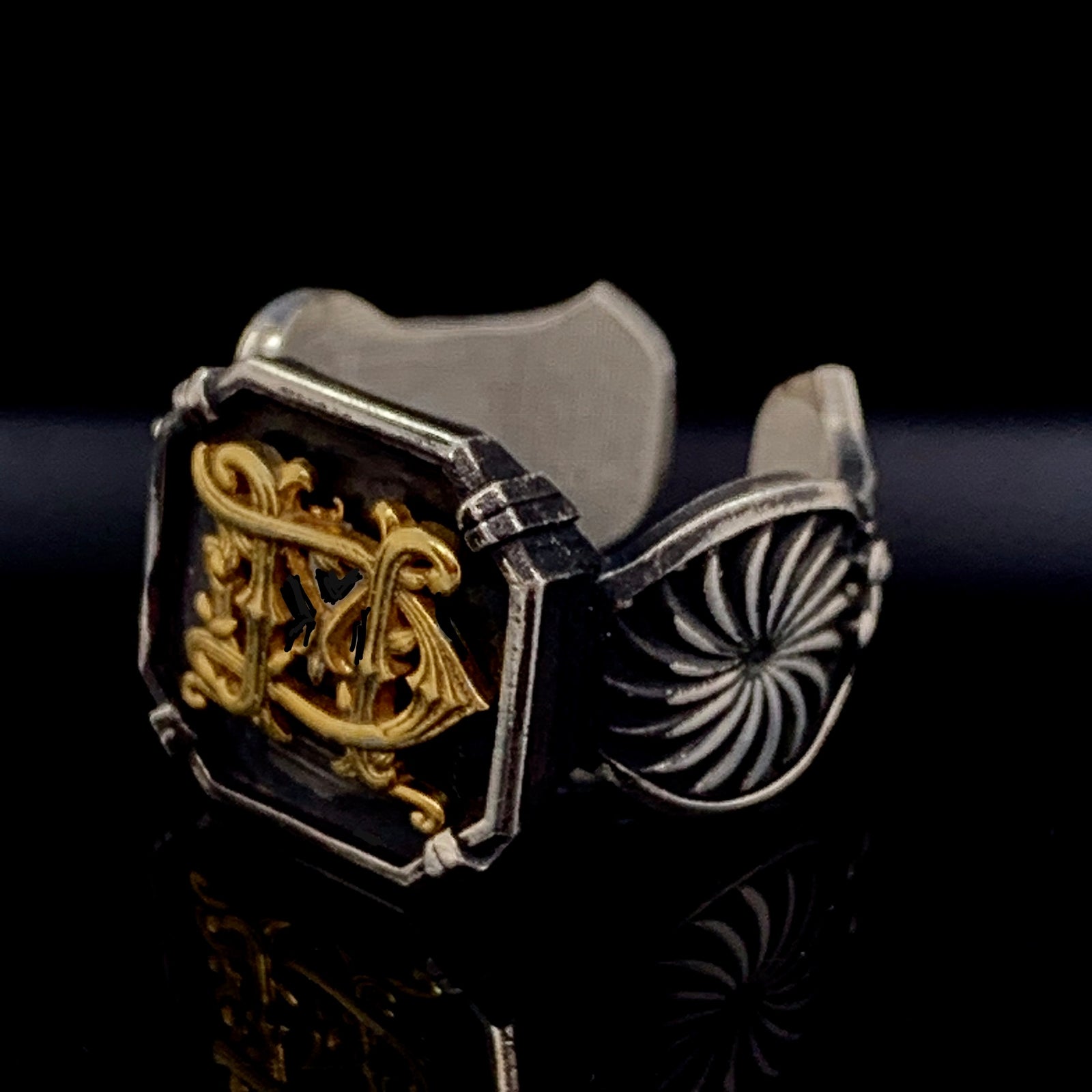 Signet Ring, Monogram Ring, Mens Cuff Ring, Symbolic Ring, Handmade Silver Ring, Unique Mens Ring, Personalized Ring, Anniversary Ring