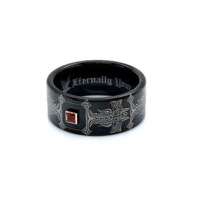 Black tungsten custom engraved 10 mm Viking wedding ring with princess cut any gemstone