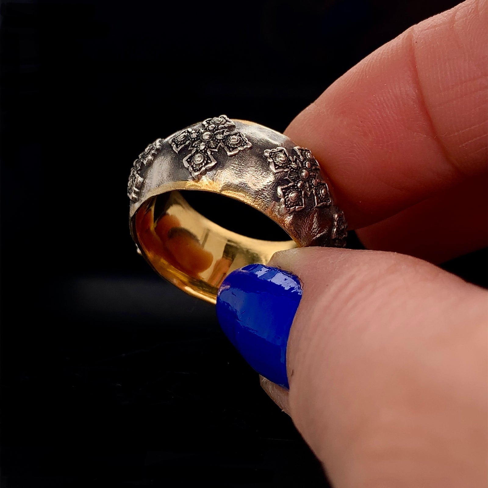 Silver Cross Ring 11mm Handcrafted Personalized Wedding Ring For Men and Women Byzantine Cross Ring Anniversary Band Custom Made