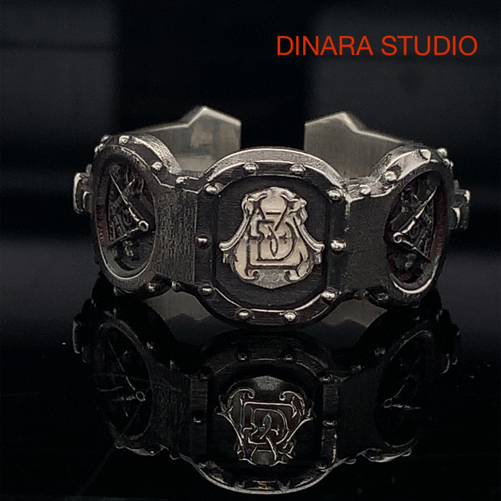 Sterling Silver and White Gold Victorian Monogram Signet Ring, Custom Made , Personalized Ring