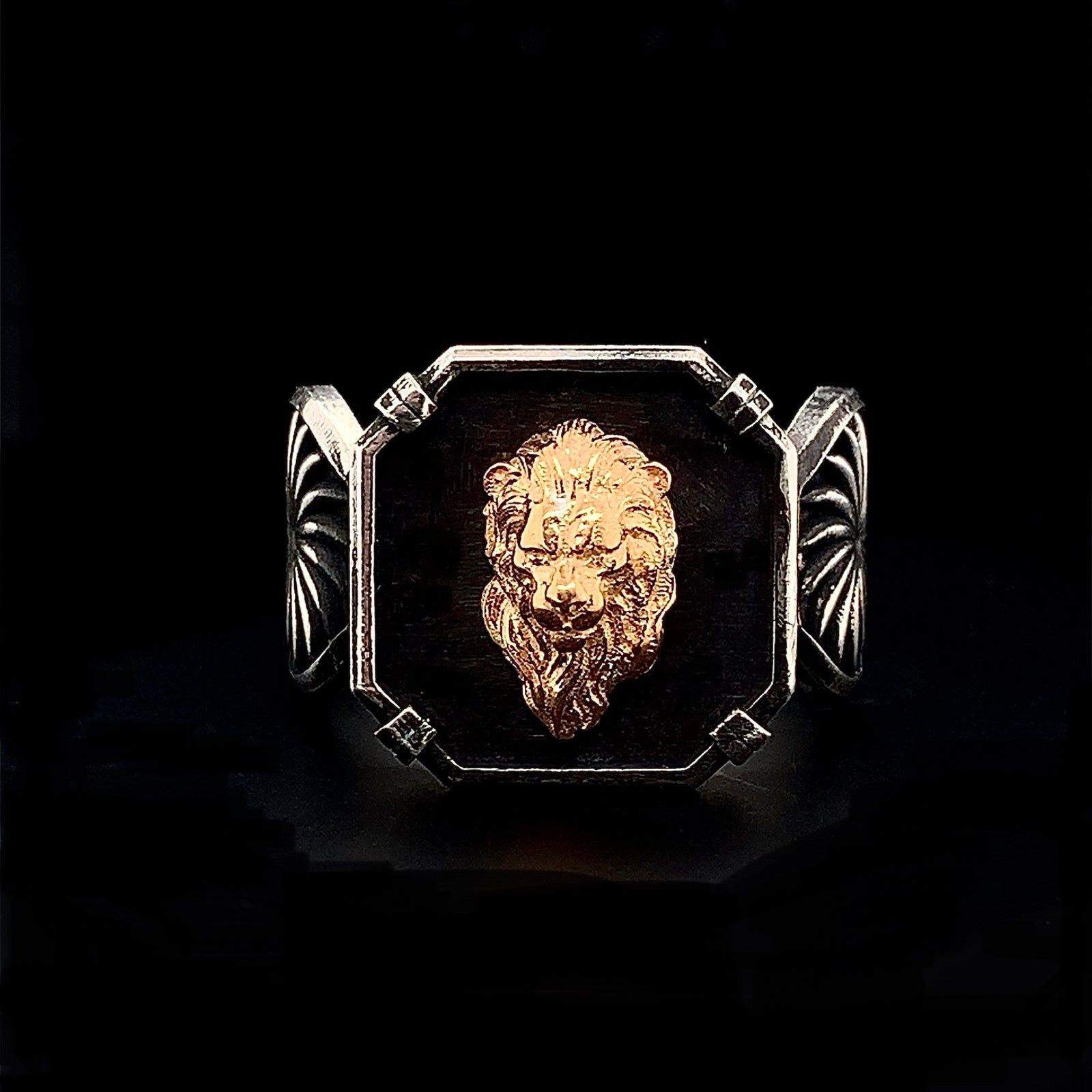 Lion Head Silver and 14k Rose Gold Handcrafted Cuff Ring