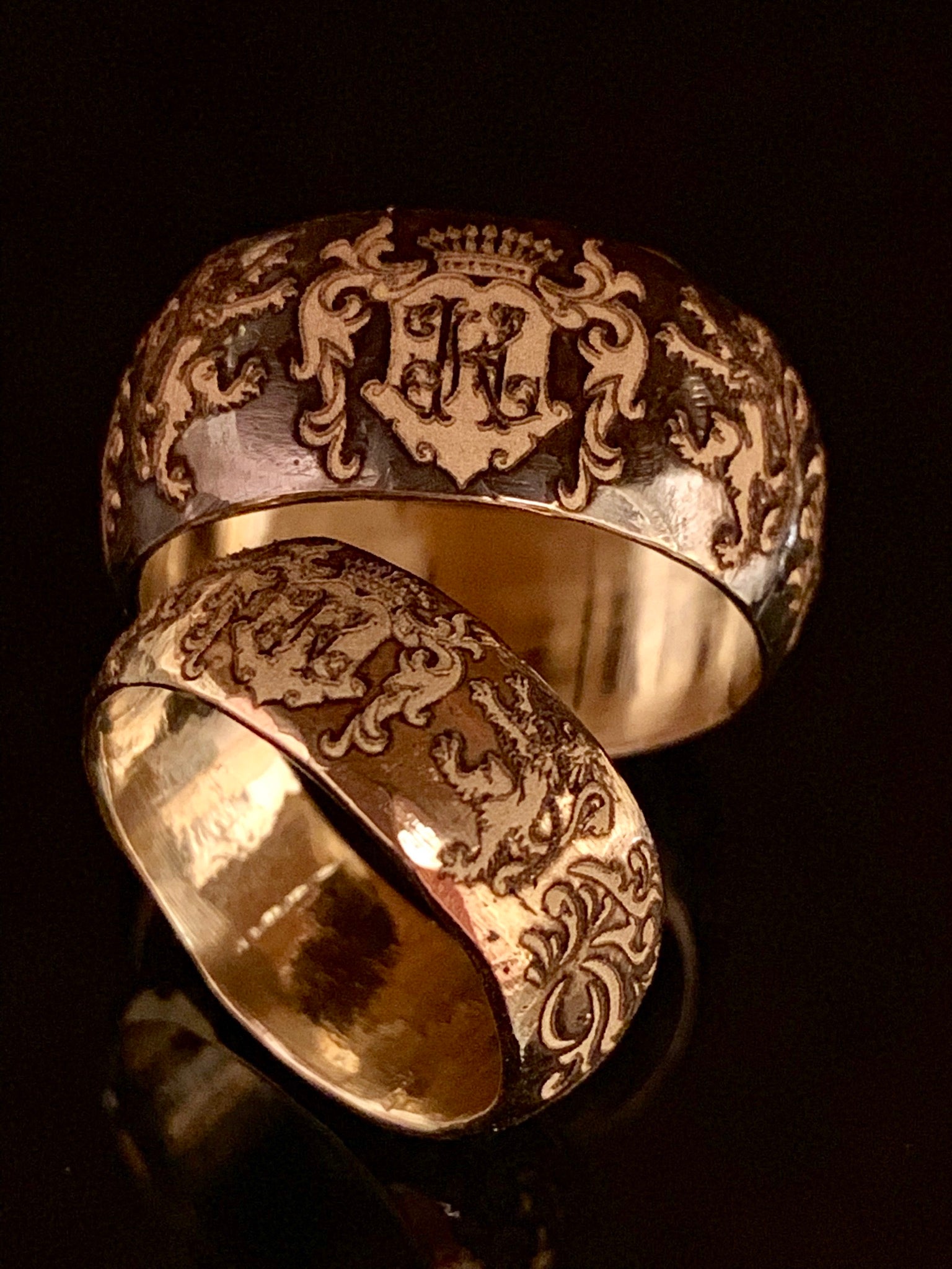 14K White Gold Carved Monogram Ring