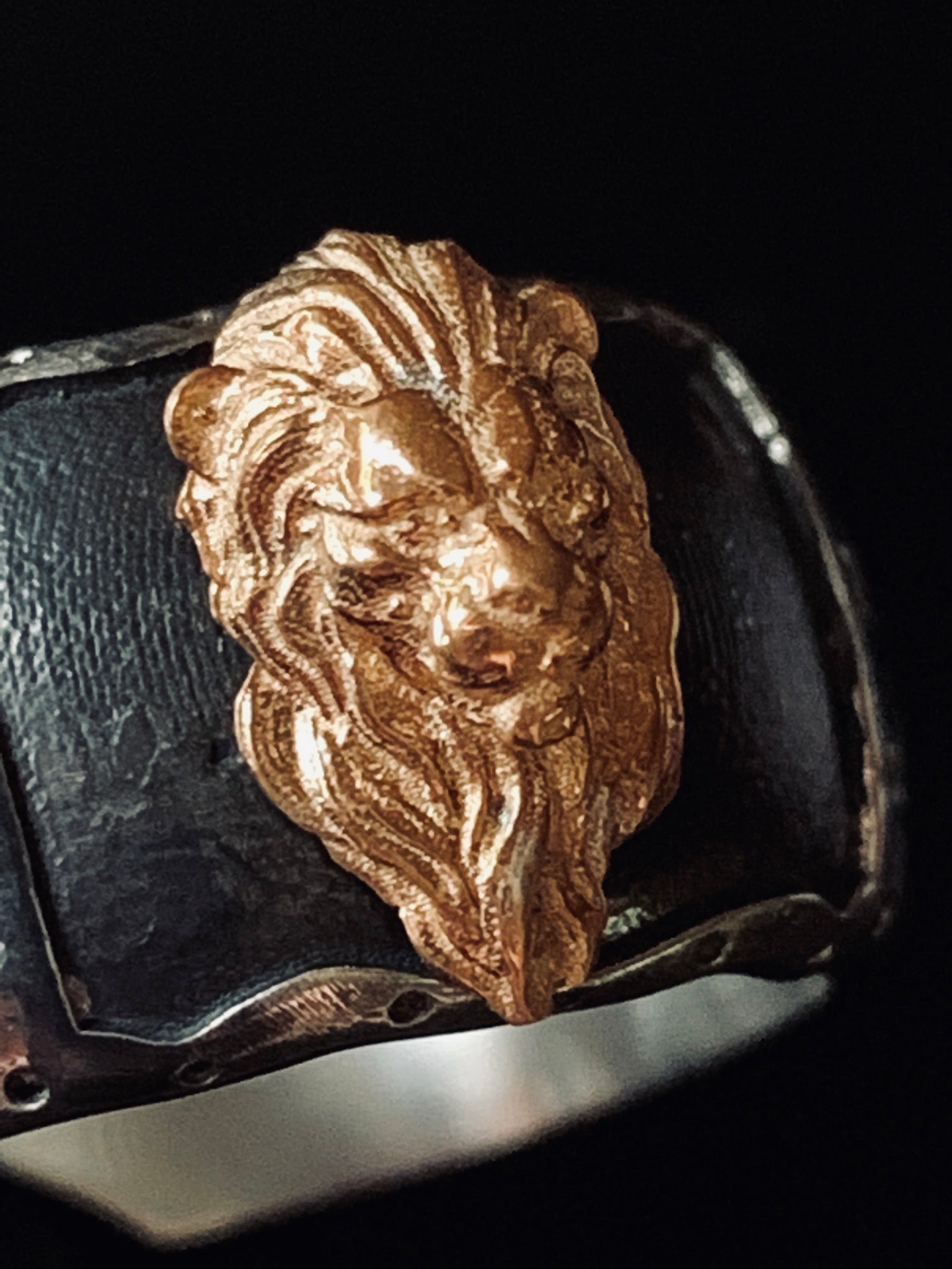 Lion Head Silver and 14k Rose Gold Handcrafted Cuff Ring