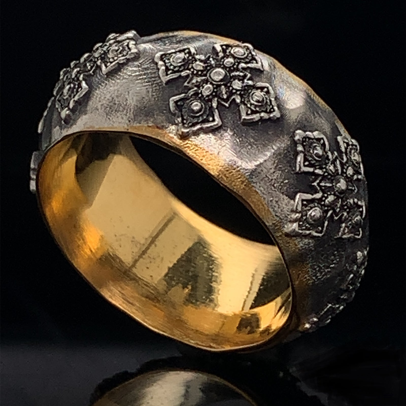 Silver Cross Ring 11mm Handcrafted Personalized Wedding Ring For Men and Women Byzantine Cross Ring Anniversary Band Custom Made