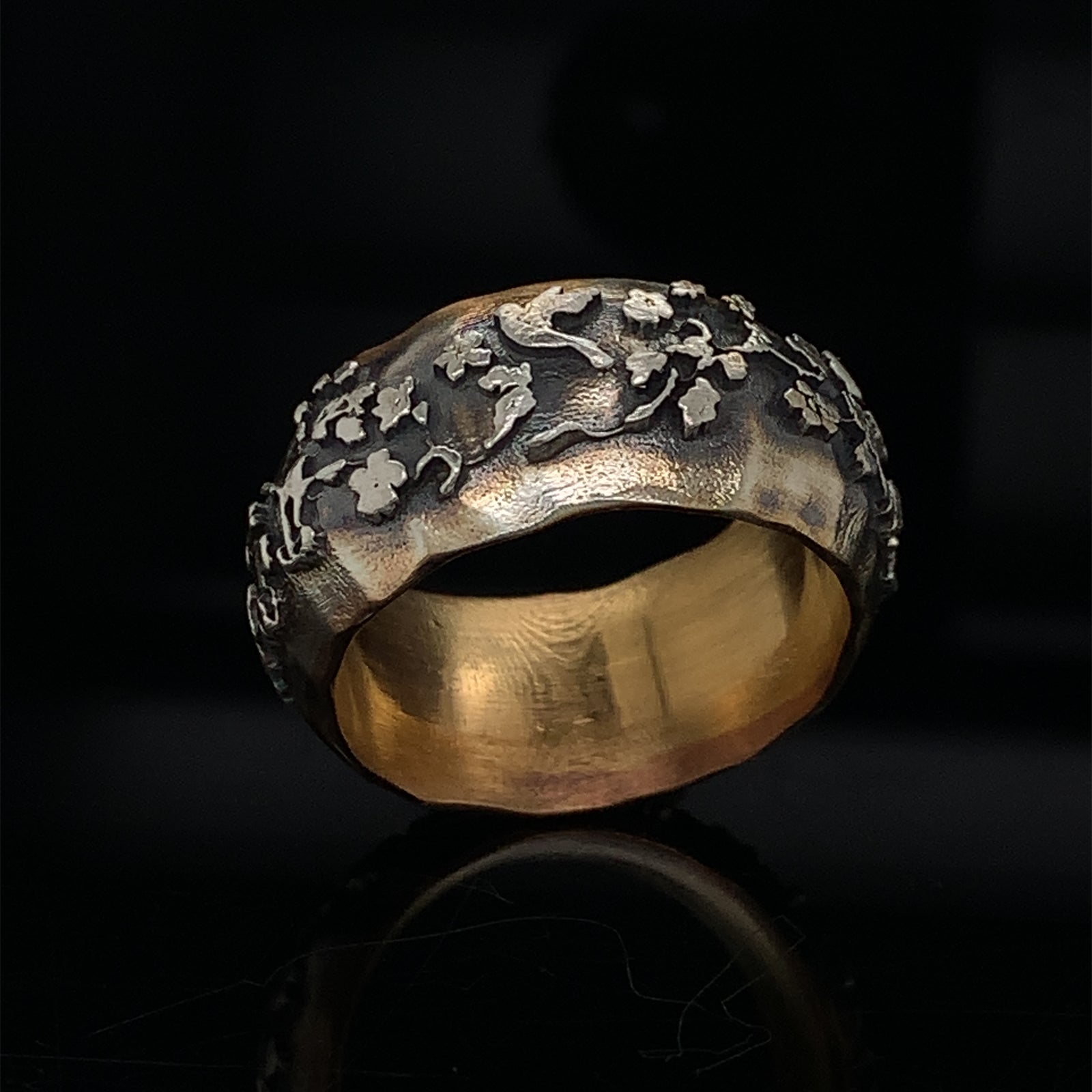 Hummingbirds Ring, Silver Wedding Band, Nature Lover Ring. Anniversary Ring, Handmade Silver Ring. Unique Wedding Ring