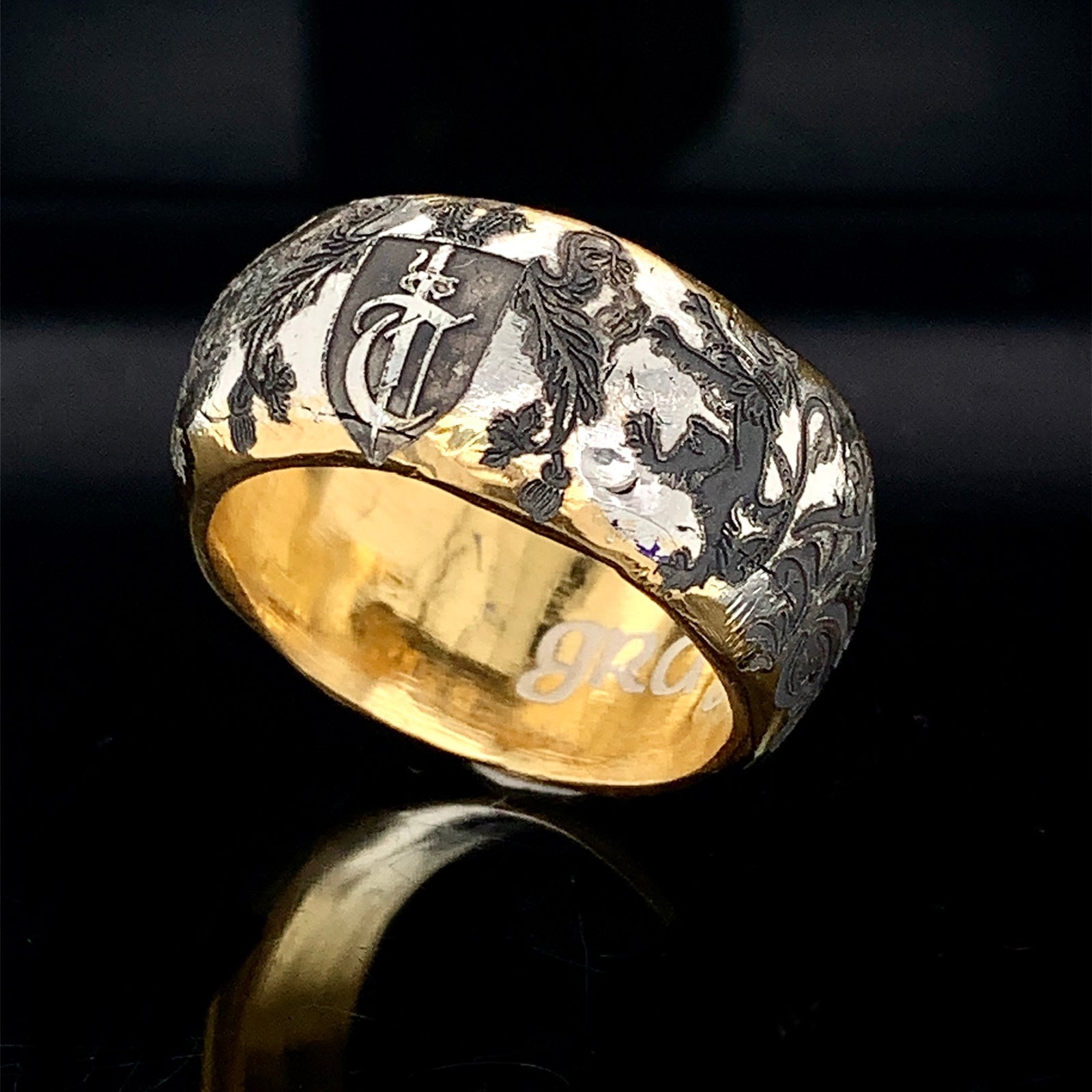 Handcrafted Silver Wedding Ring With Your Family Crest and Initials., 11 mm, Personalzed Wedding Band