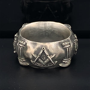 Mens Masonic Ring, Unique Masonic Anniversary Ring, Sterling Silver Custom Made Freemason's Ring