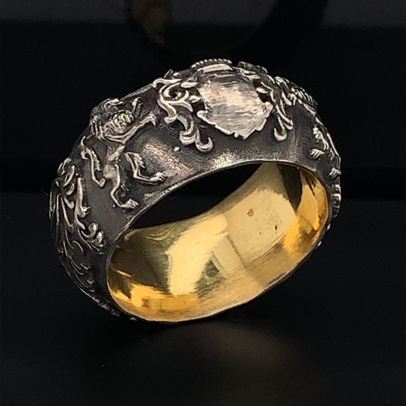 Antique Style Custom Made 3D Family Crest Monogram Wedding Ring