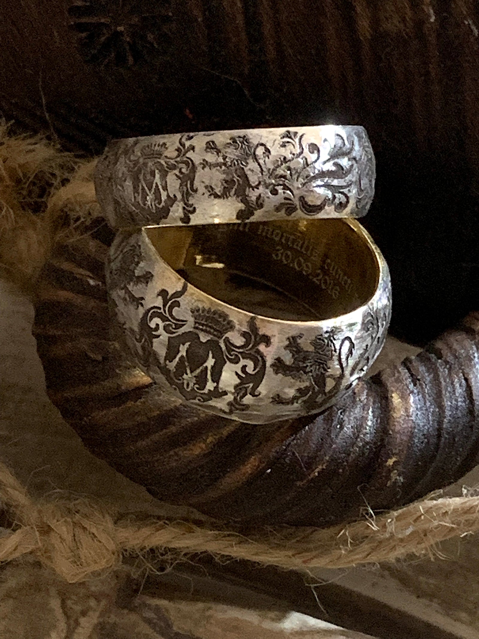 Handmade Family Crest Ring, 11mm, Antique Style Monogram Wedding Band, Personalized Custom Made Ring